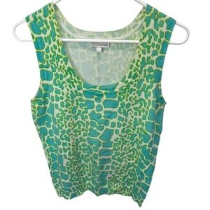 Joseph A. Knit Tank Top Sleeveless Animal Print‎ Turquoise Green White L